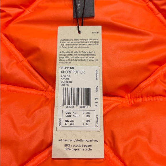 Adidas by Stella McCartney NWT Convertible Quilted Puffer Jacket Vest Orange XS - Picture 11 of 16